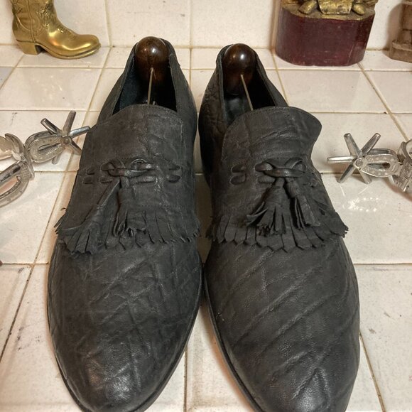 Black leather slip on tasseled business shoes 10 M main image 11